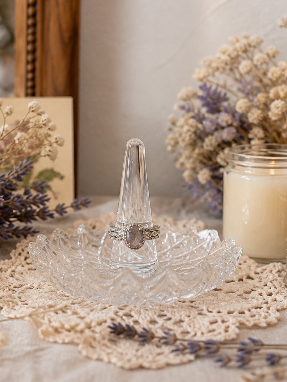 Vintage Glass Ring Holder Dish